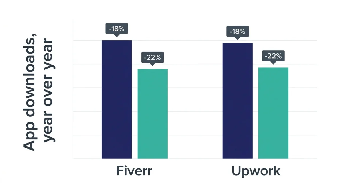 Fiverr and Upwork app downloads fell 18 and 22 percent year over year