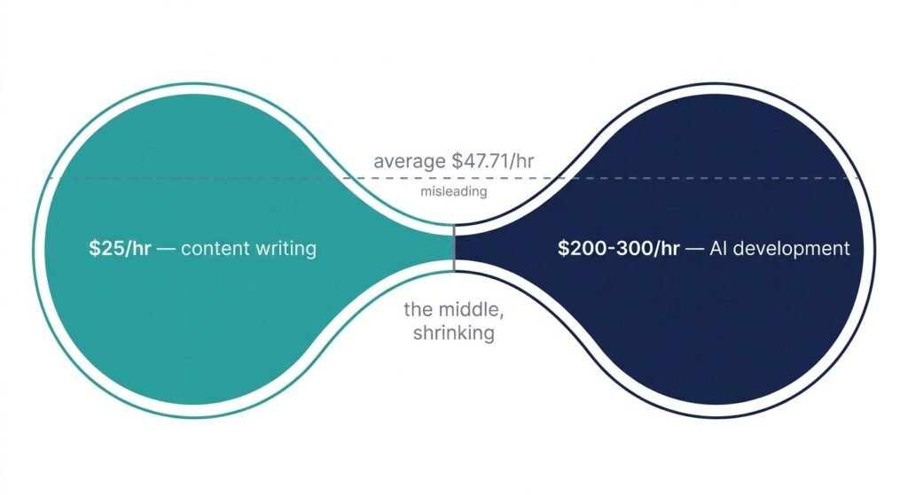 The freelance market splitting into low-paid commodity work and high-paid specialised work in 2026