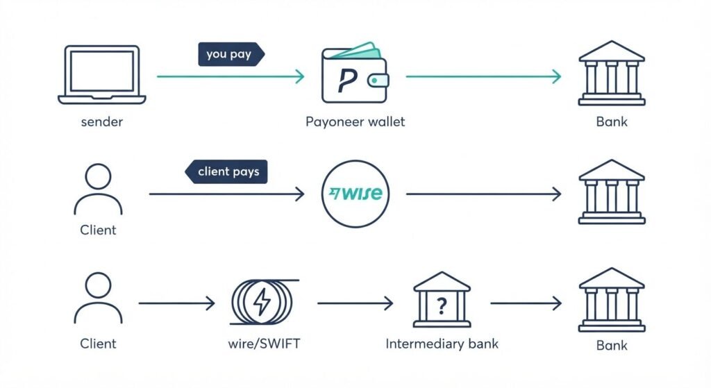 Payoneer vs Wise vs direct bank cost for a $500 freelance payment in Pakistan