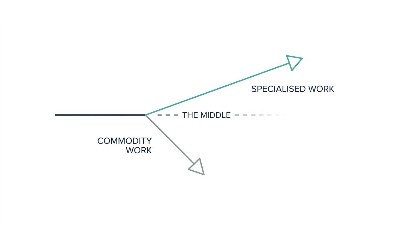 Freelance rates splitting between 25 and 300 dollars per hour with a shrinking middle